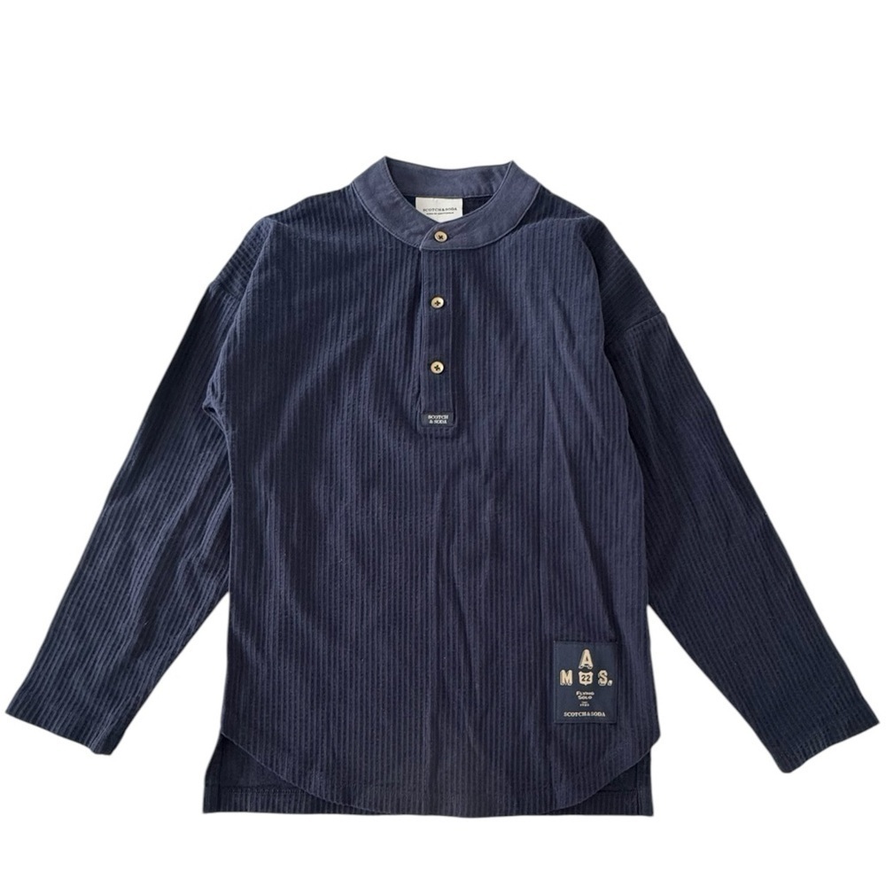 Scotch & Soda Boys Long Sleeve Cotton Waffle Grandad T-Shirt Navy NWT